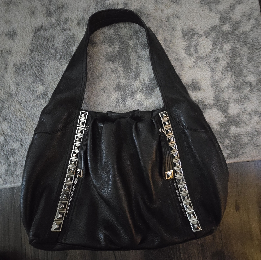 B. MASKOWKY Black Studded Leather Shoulder Bag